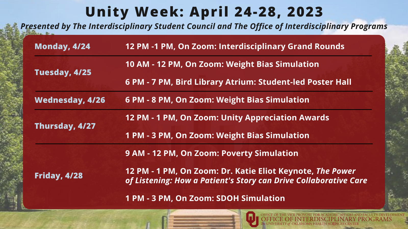 Unity Week Event Schedule Flyer
