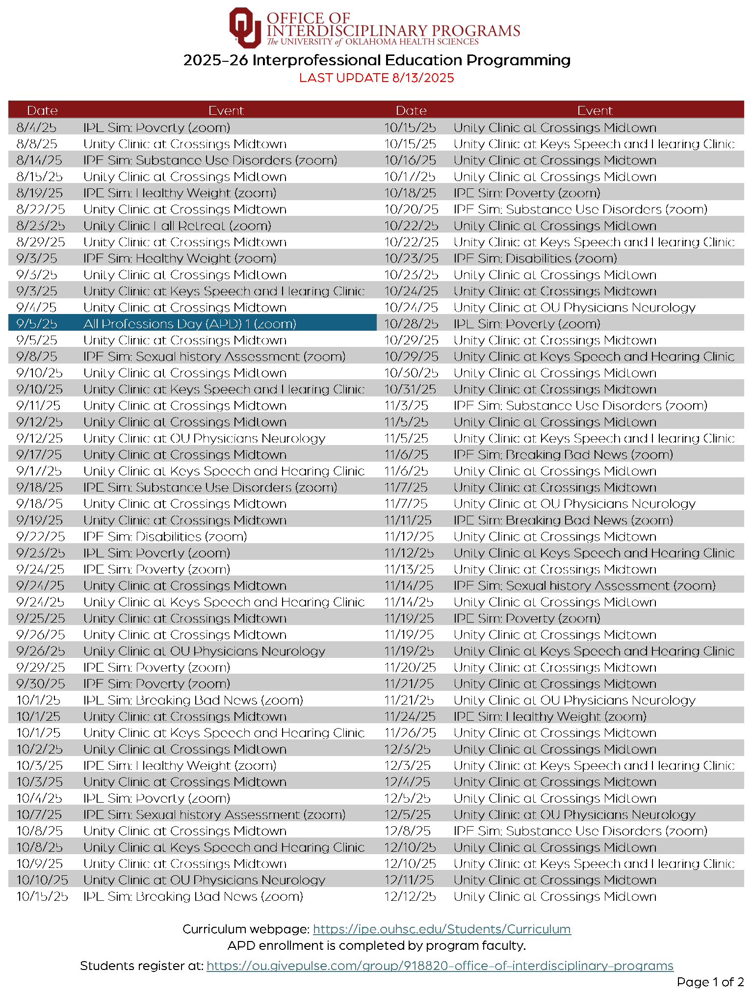 IPE Calendar